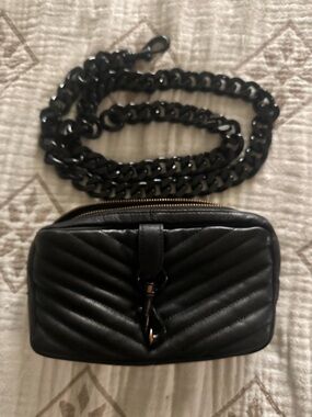 Rebecca Minkoff Black Quilted Crossbody Camera Bag with Chain Strap